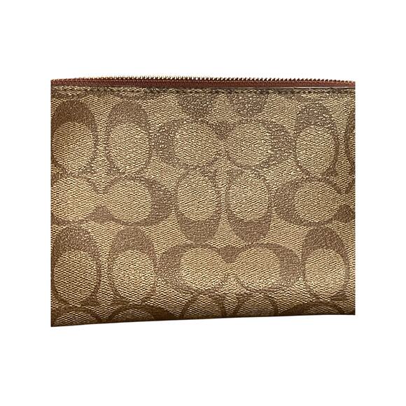 Coach Large Corner Zip Wristlet / Wallet Signature Canvas CS438 IM/Khaki Saddle - Picture 3 of 14